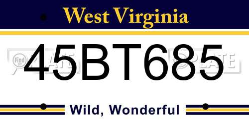 45BT685 West Virginia License Plate
