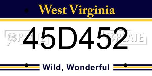 45D452 West Virginia License Plate
