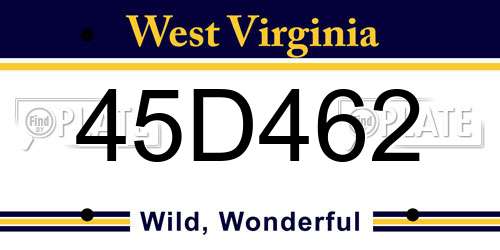 45D462 West Virginia License Plate