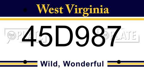 45D987 West Virginia License Plate