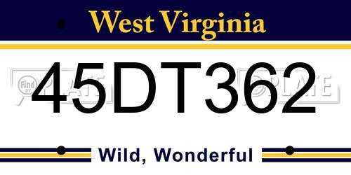 45DT362 West Virginia License Plate