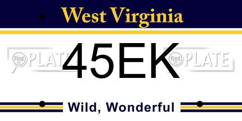 45EK West Virginia License Plate