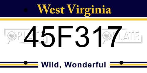 45F317 West Virginia License Plate