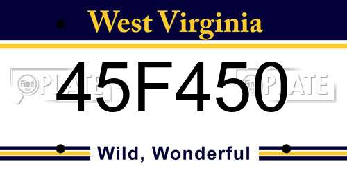 45F450 West Virginia License Plate