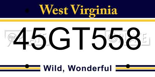 45GT558 West Virginia License Plate