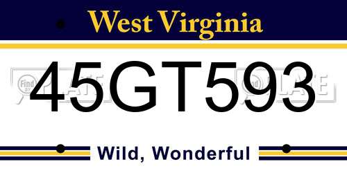 45GT593 West Virginia License Plate