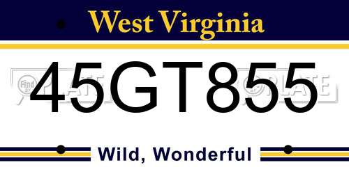 45GT855 West Virginia License Plate