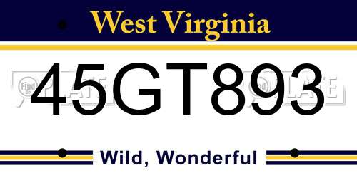 45GT893 West Virginia License Plate