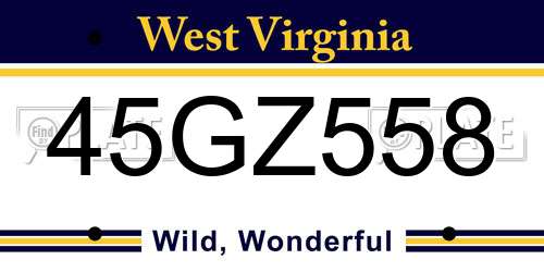 45GZ558 West Virginia License Plate
