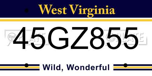 45GZ855 West Virginia License Plate