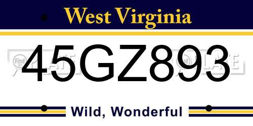 45GZ893 West Virginia License Plate
