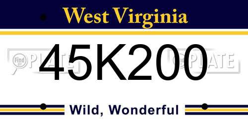 45K200 West Virginia License Plate