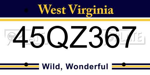 45QZ367 West Virginia License Plate