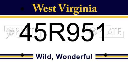 45R951 West Virginia License Plate