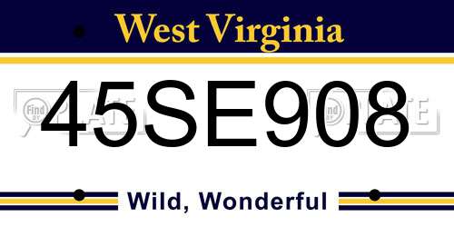 45SE908 West Virginia License Plate