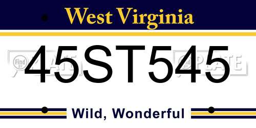 45ST545 West Virginia License Plate