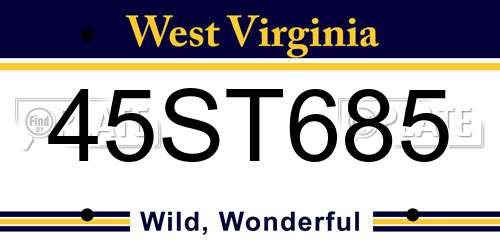 45ST685 West Virginia License Plate