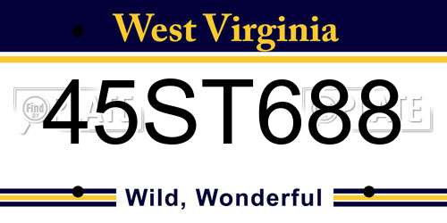 45ST688 West Virginia License Plate