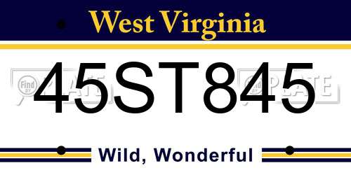 45ST845 West Virginia License Plate