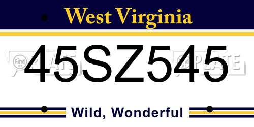45SZ545 West Virginia License Plate