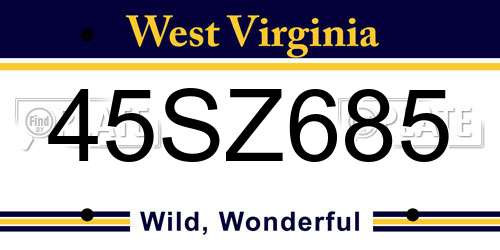 45SZ685 West Virginia License Plate