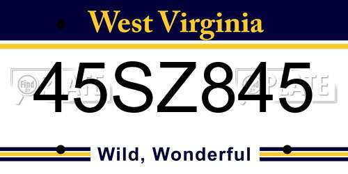 45SZ845 West Virginia License Plate