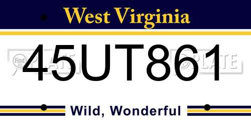 45UT861 West Virginia License Plate