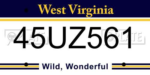 45UZ561 West Virginia License Plate