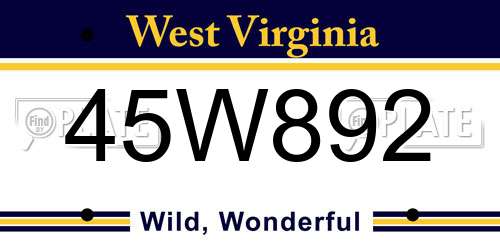 45W892 West Virginia License Plate