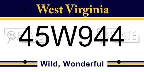 45W944 West Virginia License Plate