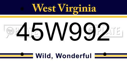 45W992 West Virginia License Plate