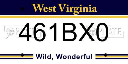 461BX0 West Virginia License Plate