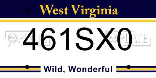 461SX0 West Virginia License Plate