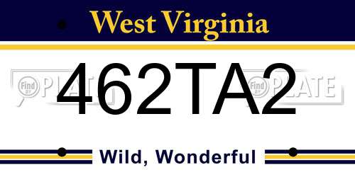 462TA2 West Virginia License Plate