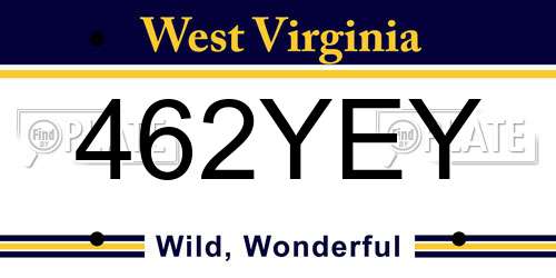 462YEY West Virginia License Plate
