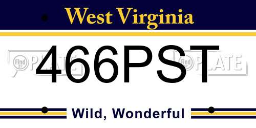 466PST West Virginia License Plate