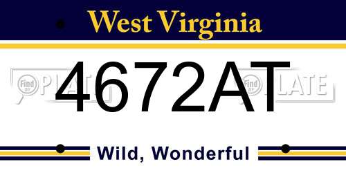 4672AT West Virginia License Plate
