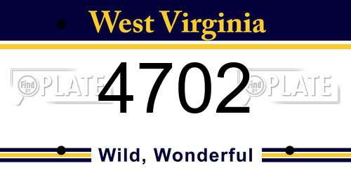 4702 West Virginia License Plate