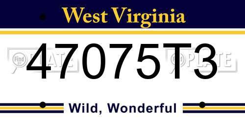 47075T3 West Virginia License Plate
