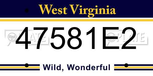 47581E2 West Virginia License Plate