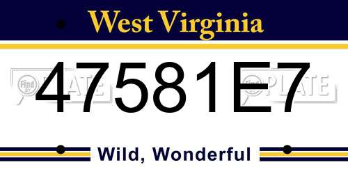 47581E7 West Virginia License Plate