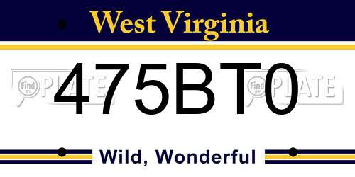 475BT0 West Virginia License Plate