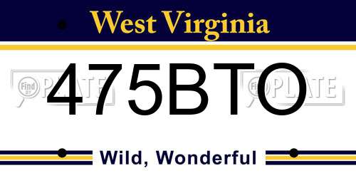 475BTO West Virginia License Plate