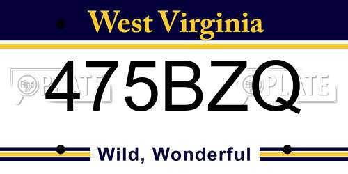 475BZQ West Virginia License Plate