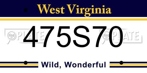 475S70 West Virginia License Plate