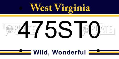 475ST0 West Virginia License Plate