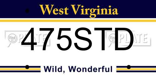 475STD West Virginia License Plate