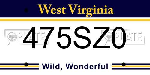 475SZ0 West Virginia License Plate