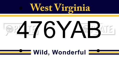 476YAB West Virginia License Plate