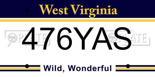 476YAS West Virginia License Plate
